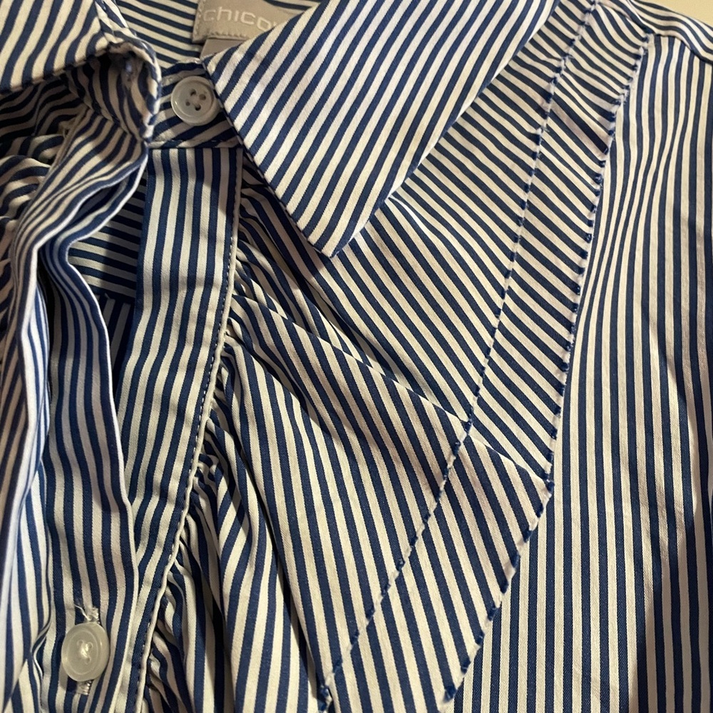 Chico’s Striped Ruffle-Front Tunic Shirt